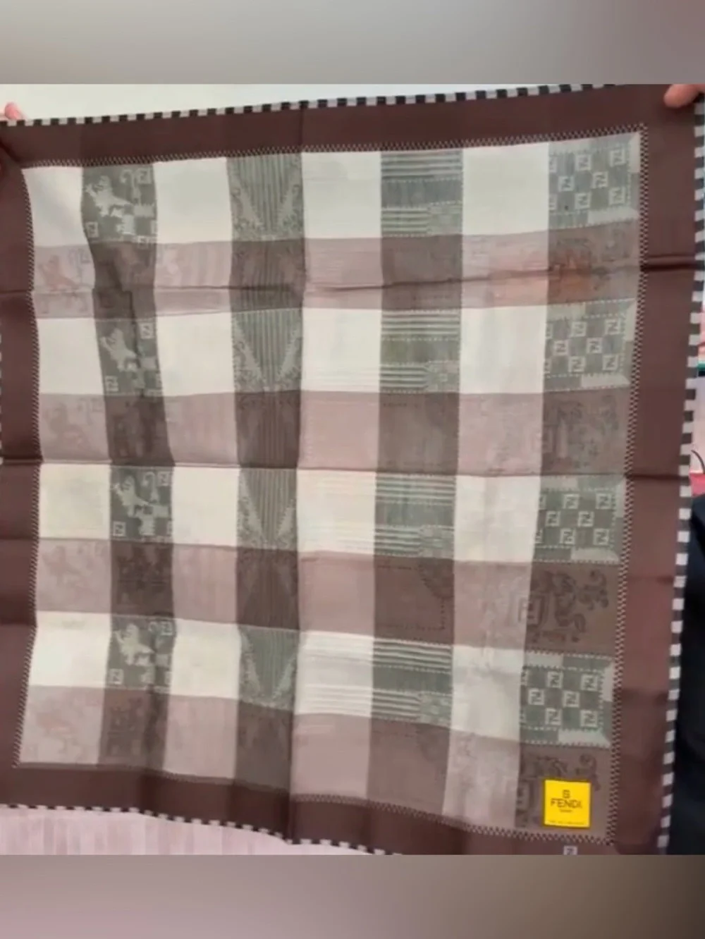 Fendi Brown & Blush Checked FF Silk Scarf